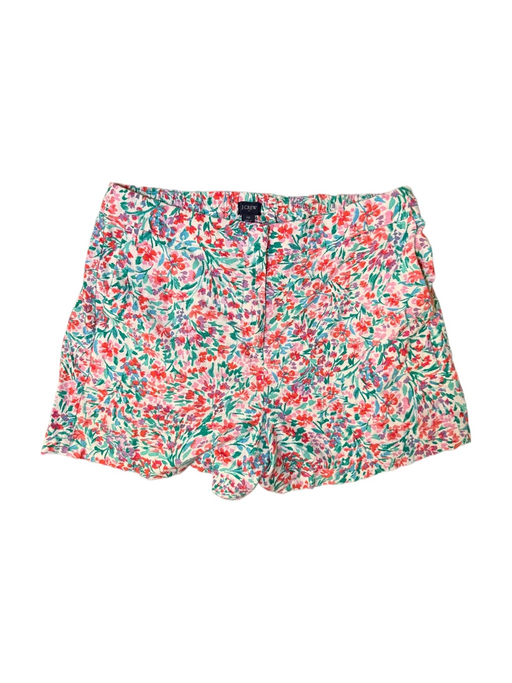 J. Crew Coral Pink & Green Floral High-Waist Shorts